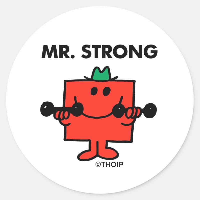 Mr. Strong Lifting Weights Classic Round Sticker Mr. Strong Lifting Weights Classic Round Sticker