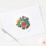 Mr. Strong Psychedelic Swirls Stars Flowers Classic Round Sticker