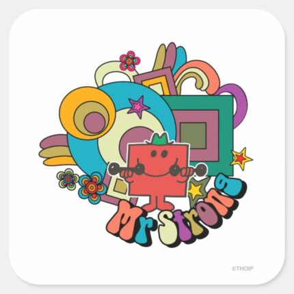 Mr. Strong Psychedelic Swirls Stars Flowers Square Sticker