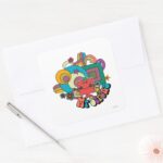 Mr. Strong Psychedelic Swirls Stars Flowers Square Sticker