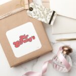 Mr. Strong Red Lettering Square Sticker