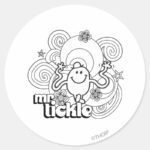 Mr. Tickle Black White Swirls Stars Classic Round Sticker