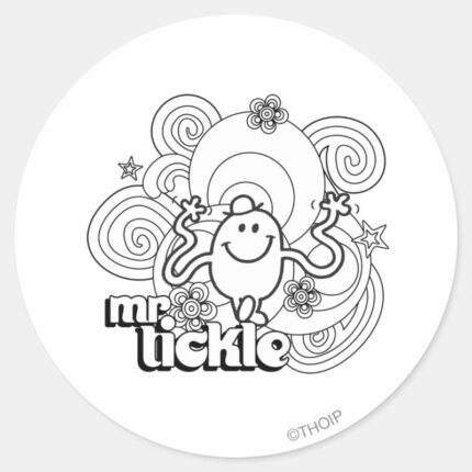 Mr. Tickle Black White Swirls Stars Classic Round Sticker