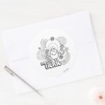 Mr. Tickle Black White Swirls Stars Classic Round Sticker