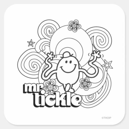 Mr. Tickle Black White Swirls Stars Square Sticker
