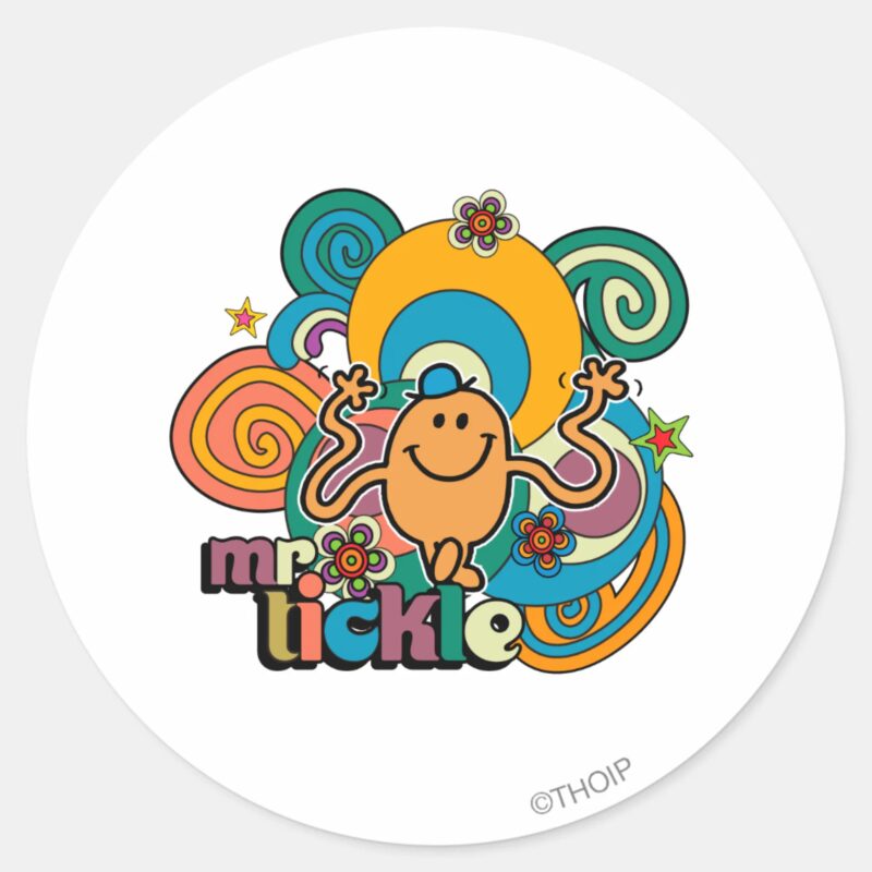 Mr. Tickle Psychedelic Swirls Stars Flowers Classic Round Sticker Mr. Tickle Psychedelic Swirls Stars Flowers Classic Round Sticker