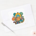 Mr. Tickle Psychedelic Swirls Stars Flowers Square Sticker