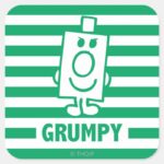 Mr Grumpy Mischievous Grin And Green Stripes Square Sticker