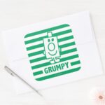 Mr Grumpy Mischievous Grin And Green Stripes Square Sticker