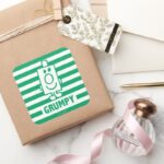 Mr Grumpy Mischievous Grin And Green Stripes Square Sticker