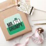 Mr Grumpy Peeking Head Over Name Square Sticker