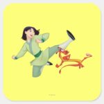 Mulan And Mushu Kicking Square Sticker