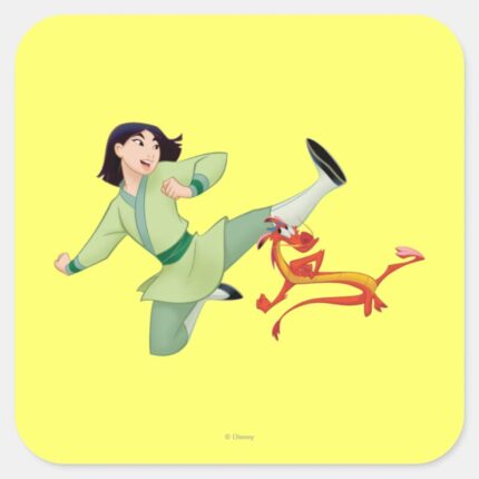 Mulan And Mushu Kicking Square Sticker
