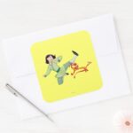 Mulan And Mushu Kicking Square Sticker
