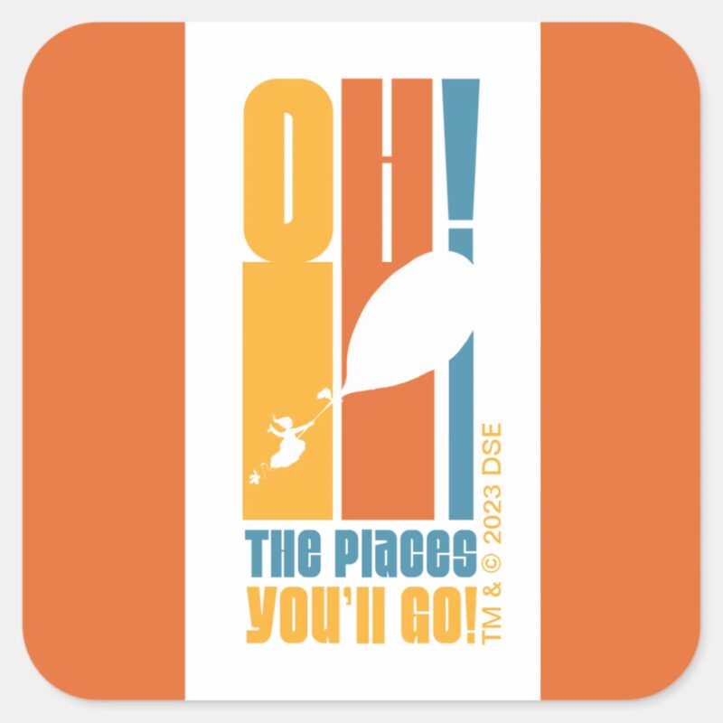 Oh The Places Youll Go Tall Retro Typography Square Sticker