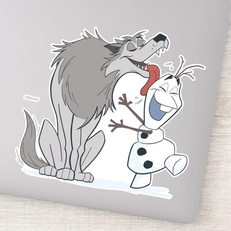 Olaf Licked By Wolf Sticker
