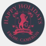 Ornate GRYFFINDOR™ House Crest Happy Holidays Classic Round Sticker