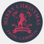 Ornate GRYFFINDOR™ House Crest Merry Christmas Classic Round Sticker
