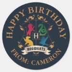 Ornate HOGWARTS™ House Crest Happy Birthday Classic Round Sticker