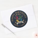 Ornate HOGWARTS™ House Crest Happy Birthday Classic Round Sticker