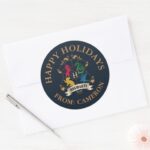 Ornate HOGWARTS™ House Crest Happy Holidays Classic Round Sticker