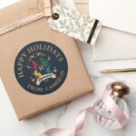 Ornate HOGWARTS™ House Crest Happy Holidays Classic Round Sticker