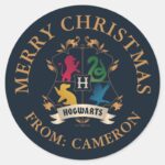 Ornate HOGWARTS™ House Crest Merry Christmas Classic Round Sticker