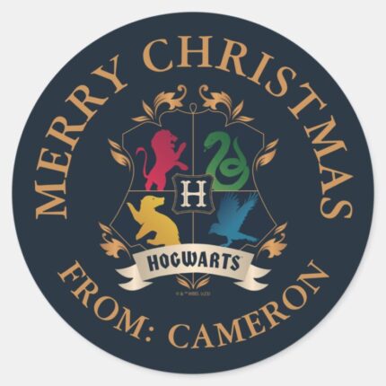 Ornate HOGWARTS™ House Crest Merry Christmas Classic Round Sticker