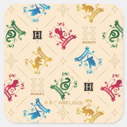 Ornate HOGWARTS™ House Crests Pattern Square Sticker