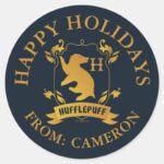 Ornate HUFFLEPUFF™ House Crest Happy Holidays Classic Round Sticker