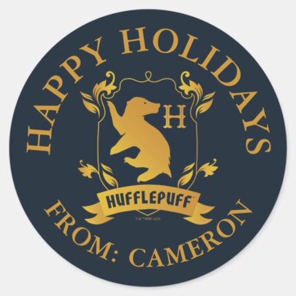Ornate HUFFLEPUFF™ House Crest Happy Holidays Classic Round Sticker