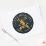 Ornate HUFFLEPUFF™ House Crest Happy Holidays Classic Round Sticker
