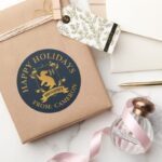 Ornate HUFFLEPUFF™ House Crest Happy Holidays Classic Round Sticker