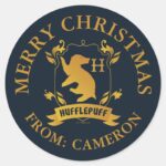 Ornate HUFFLEPUFF™ House Crest Merry Christmas Classic Round Sticker