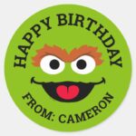 Oscar The Grouch Face Happy Birthday Classic Round Sticker