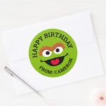 Oscar The Grouch Face Happy Birthday Classic Round Sticker