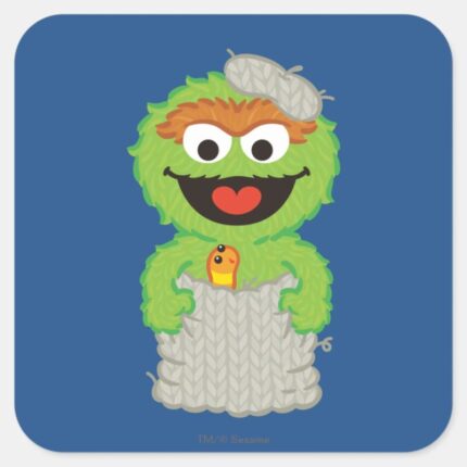 Oscar The Grouch Wool Style Square Sticker