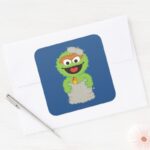 Oscar The Grouch Wool Style Square Sticker