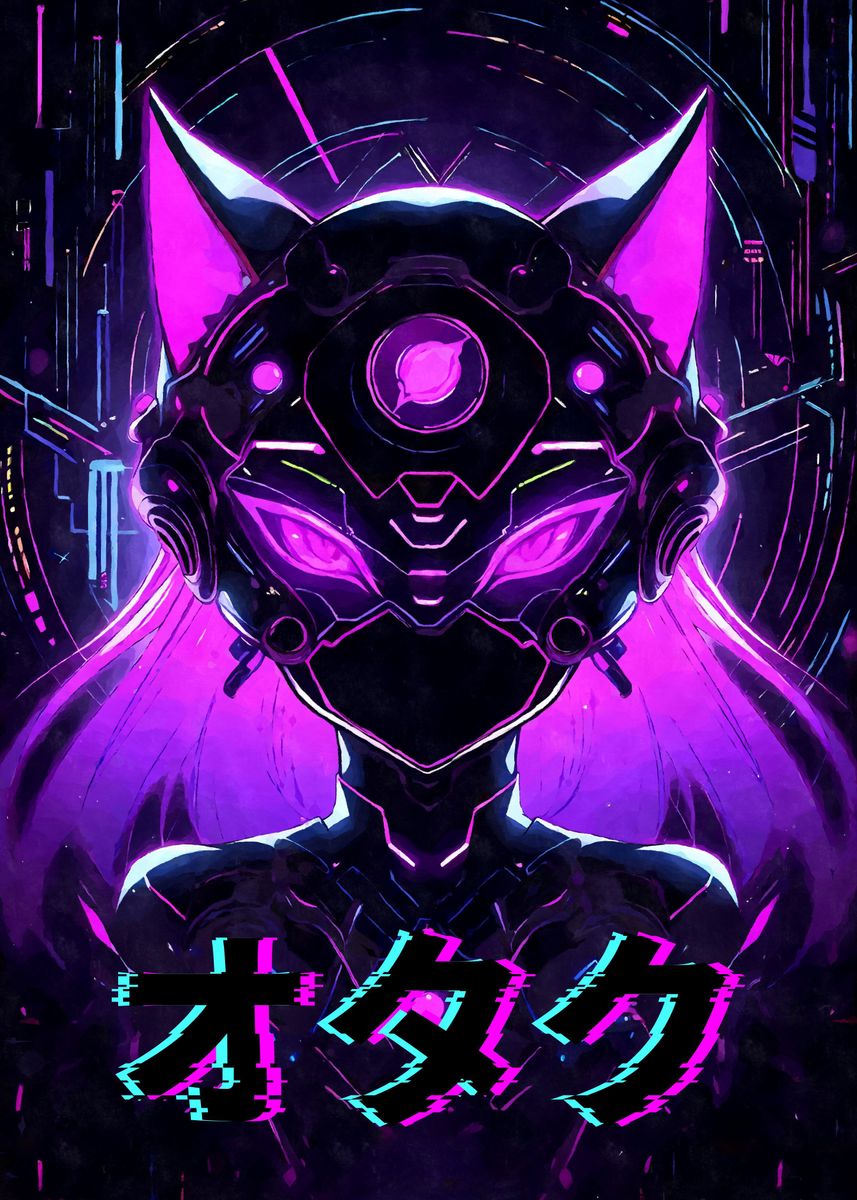Otaku Cyber Cat Girl Poster
