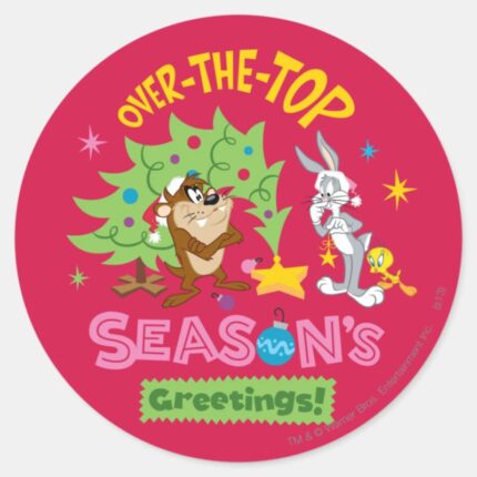 Over The Top Seasons Greetings Classic Round Sticker
