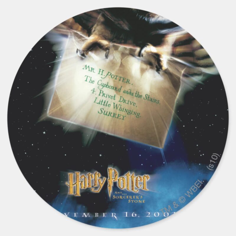 Owl With Letter Movie Poster Classic Round Sticker Owl With Letter Movie Poster Classic Round Sticker