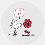 PEANUTS Red Black Pattern Classic Round Sticker