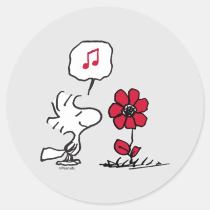 PEANUTS Red Black Pattern Classic Round Sticker