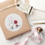 PEANUTS Red Black Pattern Classic Round Sticker