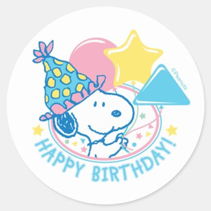 PEANUTS Snoopy Happy Birthday Balloons Classic Round Sticker