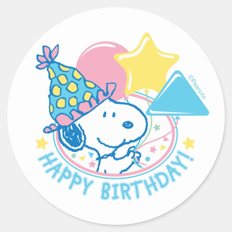 PEANUTS Snoopy Happy Birthday Balloons Classic Round Sticker