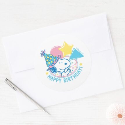 PEANUTS Snoopy Happy Birthday Balloons Classic Round Sticker 3