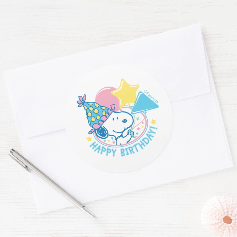 PEANUTS Snoopy Happy Birthday Balloons Classic Round Sticker 3