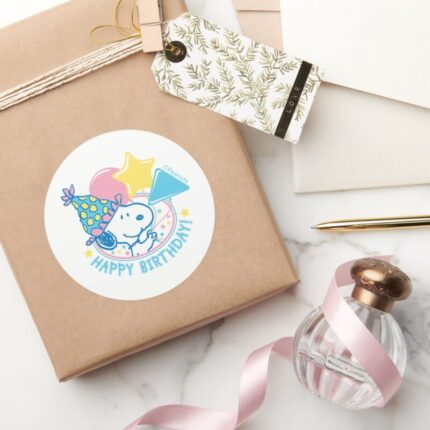 PEANUTS Snoopy Happy Birthday Balloons Classic Round Sticker 5