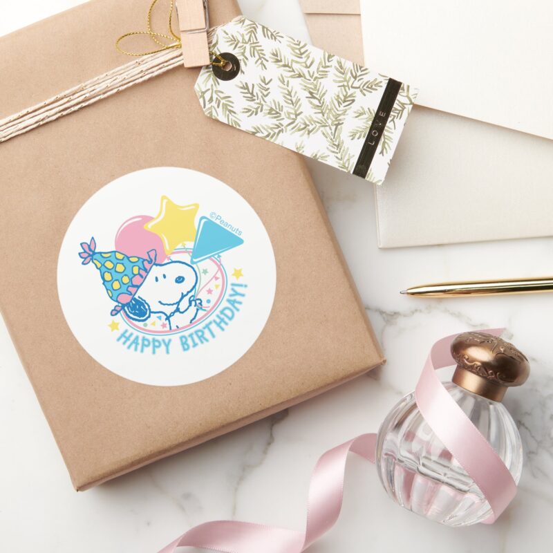 PEANUTS Snoopy Happy Birthday Balloons Classic Round Sticker 5